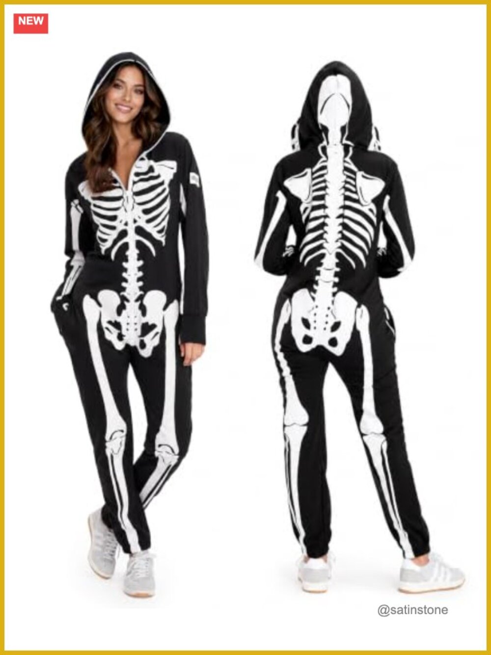 Skeleton Halloween Jumpsuit Costume Women One-Piece with Pockets
